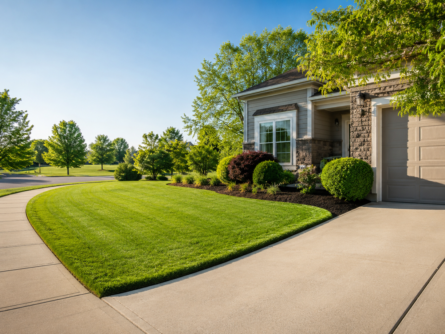 Freshly cut front lawn with clean edging